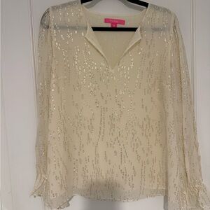 Lilly Pulitzer  winter white Metallic blouse  silk, size m